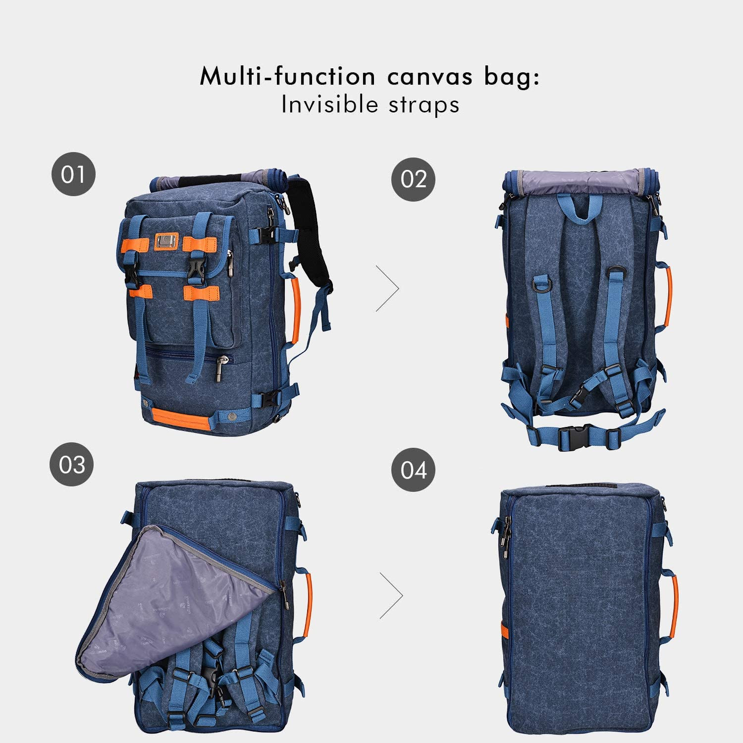 WITZMAN Large Capacity Hiking & Traveling Bag (Blue-WH519)