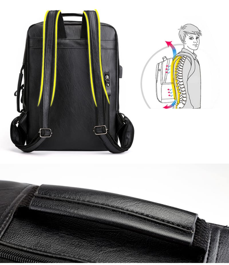 GuiSoHn Backpack Men Men's Waterproof Business Backpack Charging Large Capacity Laptop Bag PU Leather Portable (LLB)