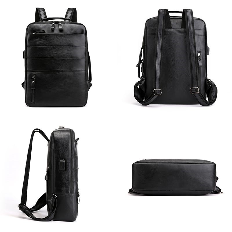 GuiSoHn Backpack Men Men's Waterproof Business Backpack Charging Large Capacity Laptop Bag PU Leather Portable (LLB)