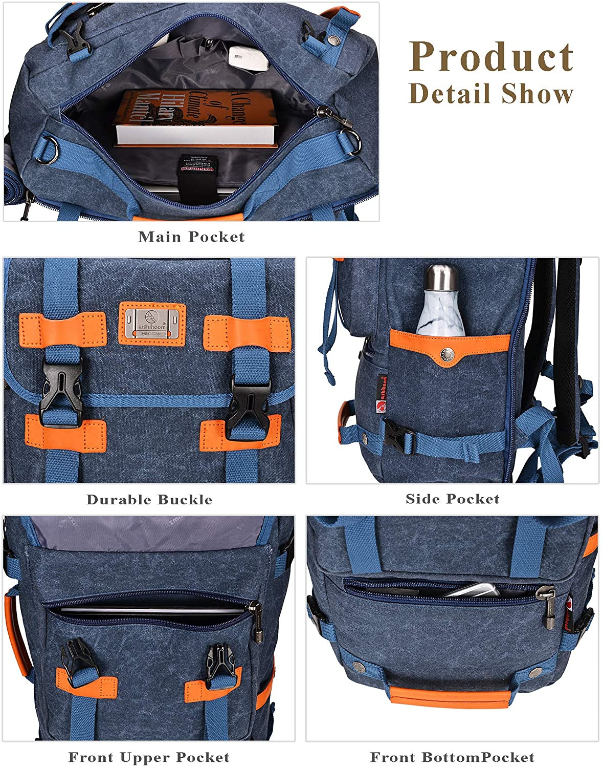 WITZMAN Large Capacity Hiking & Traveling Bag (Blue-WH519)
