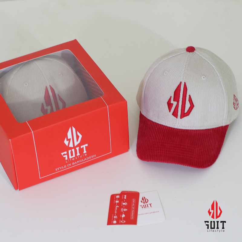 Suit Lifestyle Premium Red & White Corduroy Cap